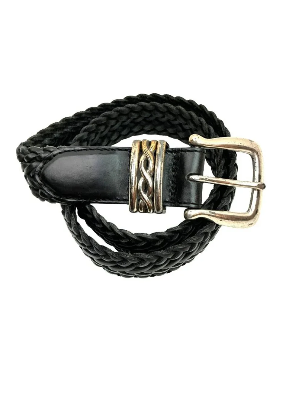 Brighton Braided Woven Leather Belt Silver Buckle Triple Keepers Womens Small Bl